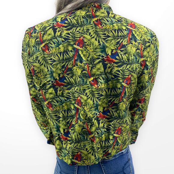 90s HARVE BENARD COLLECTION Vintage Silk Tropical Print Button Up Jacket - Picture 3 of 6